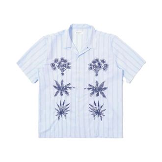 Universal Works Short Sleeve Shirts, male, Blue, Size: M Soft Blue Mc Stripe Road Trip Shirt