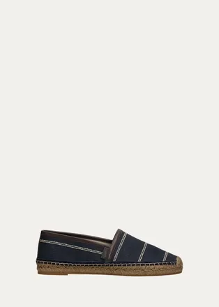 Brunello Cucinelli Double-Pinstripe Denim Espadrilles
