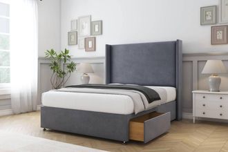 Sloomy Devonshire Plush Divan Set 2 Drawers-54 Wingback in Dark Grey | Size: Small Double