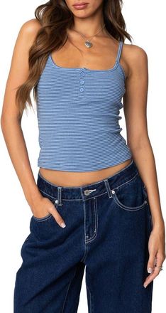 Edikted Stripe Henley Camisole in Blue at Nordstrom, Size X-Small