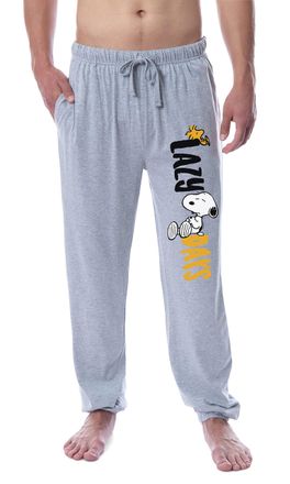 Intimo Peanuts Mens Snoopy and Woodstock Lazy Days Sleep Jogger Pajama Pants, Grey, L