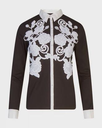 Anne Fontaine Vianey Pima Jersey Shirt in Black/white at Nordstrom, Size 38 Eu