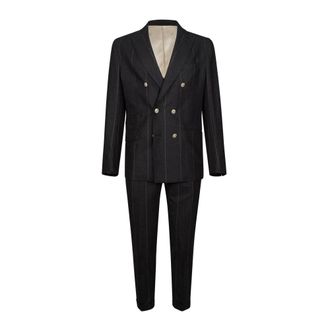 Eleventy Double Breasted Suits, male, Black, M, Double-Breasted Wool Silk Cashmere Dress
