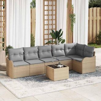 vidaXL Vidaxl - Conjunto De Sof&aacute; De Jard&iacute;n Con Coj&iacute;n 7 Pcs Beige Polirat&aacute;n