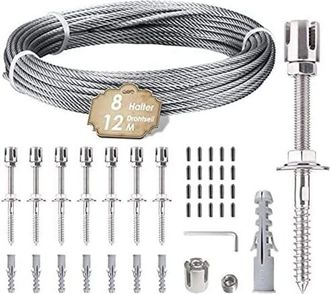 OEM Kit Completo De Soporte Para Enrejado De Plantas Trepadoras De Acero Inoxidable Con 8 Soportes Y Cuerda De 12 M Para Rosas Y Jardines Al Aire Libre