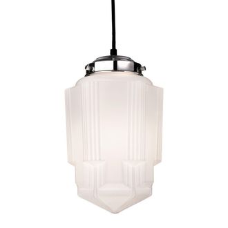 Netlighting Art 1 Light Ceiling Pendant Chrome Opal White Glass E27 in Grey