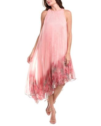 Badgley Mischka Asymmetrical Pleated Midi Dress