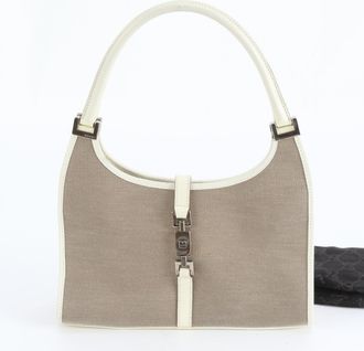 Gucci Beige Canvas Leather Handbag Tote Bag (Pre-Owned)