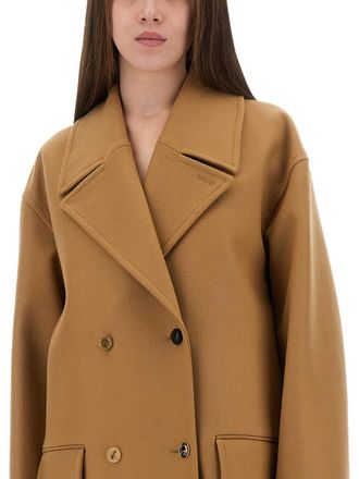 Moschino Double-Breasted Virgin Wool Coat - Beige