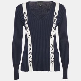 Emporio Armani Icon Navy Blue Logo Cotton Knit Jumper XL