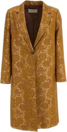 Dries Van Noten Tailored Jacquard Coat - Dames - Mantel - Bruin - XS - Leer - Jassen