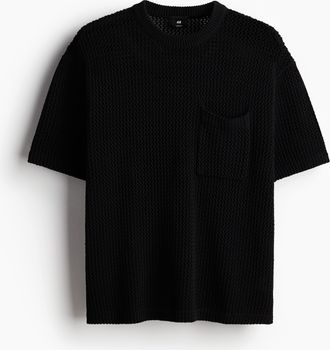H&M T-Shirt aus Ajourstrick in Loose Fit - Schwarz