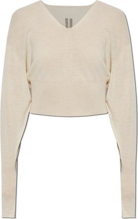 Rick Owens Wool Sweater - Dames - V-hals truien - Beige - S - Wol - Truien & Vesten