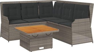 vidaXL Set De Muebles De Jard&iacute;n 4 Pzas Y Cojines Rat&aacute;n Sint&eacute;tico Gris Vidaxl