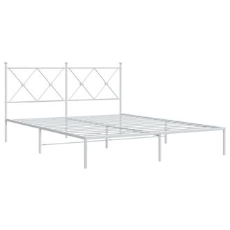 Berkfield Home Metal Bed Frame without Mattress with Headboard White 150x200cm | Size: 150x200 cm