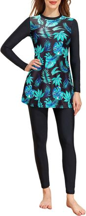 Generic Ladies Muslim Swimwear 2 Piece Set Full Cover Long Sleeve Tops & Swim Leggings Conservative Burkini Islamic UV Swim Suit Surfing Costume