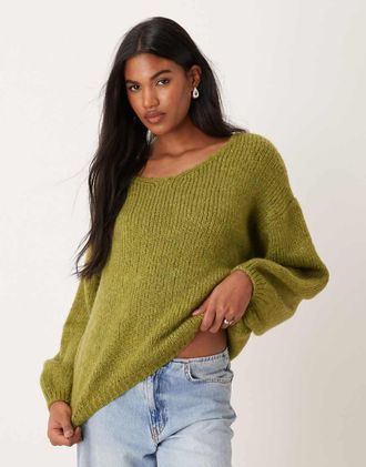 Jacqueline de Yong reversible pullover knit sweater in green