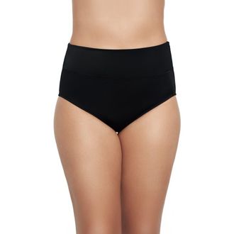 Trimshaper Wide Waistband Yoke-Top Control Swim Brief in Black at Nordstrom, Size 20W