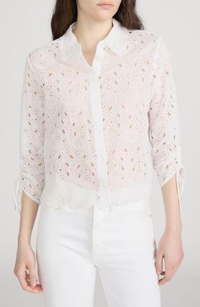 Frame Denim Sheer Paisley Eyelet Button-Up Shirt in White at Nordstrom, Size X-Large