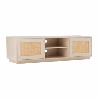 Oviala Mueble de tv de madera con dos puertas de rat&aacute;n 160 cm crema