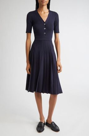 Thom Browne Mixed Stitch Wool & Silk Midi Dress in Navy at Nordstrom, Size 42