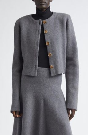 Brandon Maxwell The Ryder Virgin Wool Crop Jacket in Heather Grey at Nordstrom, Size Medium