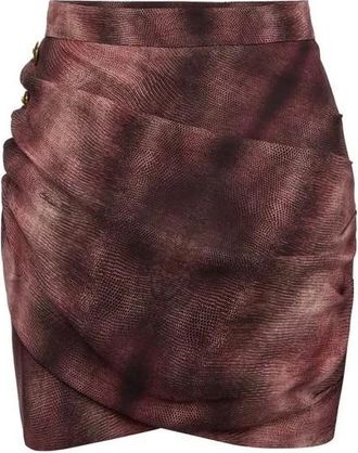 Elisabetta Franchi Short Skirts, female, Red, Size: S Skirt in crêpe fabric with python print and jewel buttons