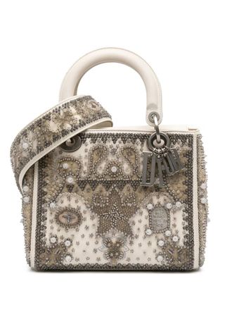 Dior 2017 Medium Lambskin Embroidered and Beaded Lady D Lite satchel - women - Lambskin - One Size - Brown