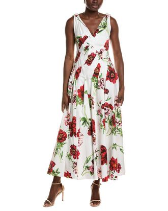 Oscar De La Renta Peony Print Poplin Dress