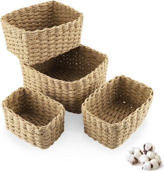 OEM Cesto De Almacenamiento - Fibra De Papel - Apilable - 4 Tama&ntilde;os Diferentes - Para Cocina Dormitorio Sal&oacute;n Ba&ntilde;o - Lote De 4
