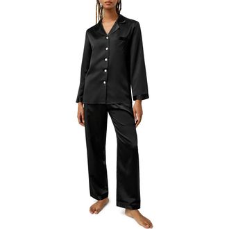 LilySilk Full Length Silk Pajamas Set in Black at Nordstrom, Size Small