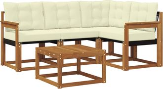 vidaXL Conjunto De Sof&aacute;s De Exterior 5 Uds. Natural Y Crema Vidaxl