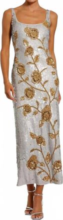 Mac Duggal Floral Midi Dress In Platinum Gold