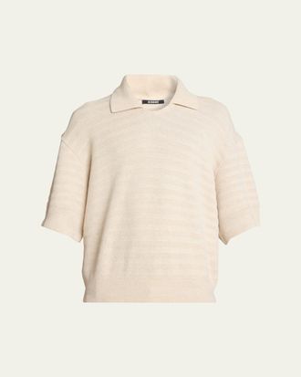 Jacquemus Mens Cotton and Silk Herringbone Knit Polo Sweater