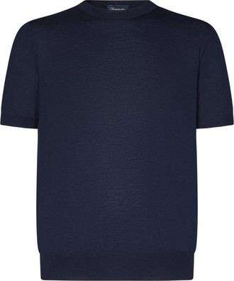 Drumohr Blauwe Kasjmier Zijden T-shirt en Polo - Heren - T-shirts - Blauw - M - Kasjmier - Tops