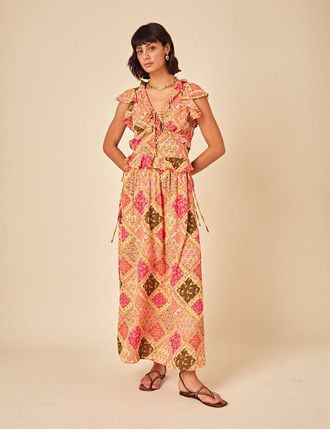 Nobody's Child Yellow Patchwork Print Frill Top