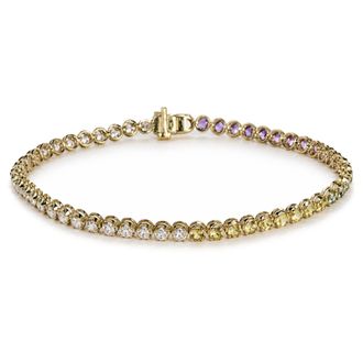 House of Brilliance 14K Yellow Gold Ombr&eacute; Multicolor Sapphire and 1 3/8 Cttw Diamond Tennis Bracelet