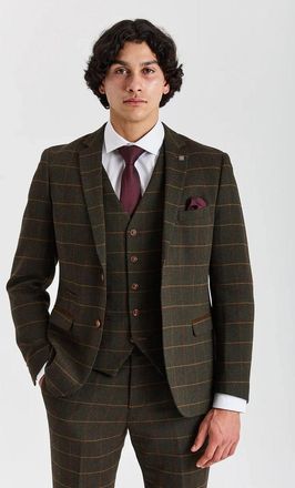 PAUL ANDREW 3 Piece Herringbone Check Wool Blend Tweed Suit