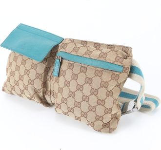 Gucci Blue Brown Leather Canvas Pouch Sling Bag (Pre-Owned)