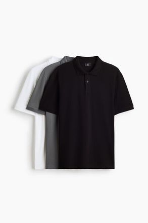H&M 3-pack Regular Fit Polo Shirts in White/black at Nordstrom, Size Xx-Large