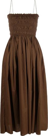 Matteau shirred cotton midi dress - women - Cotton - 3 - Brown