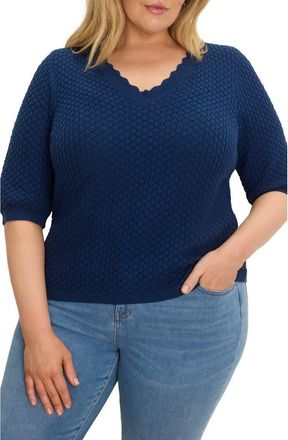 Nic+Zoe Scallop Texture Short Sleeve Sweater in Rich Indigo at Nordstrom, Size 3 X