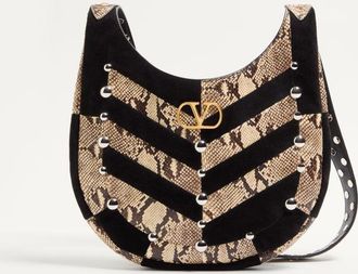 Valentino Garavani Valentino Garavani Hoboho Small Hobo Bag In Python And Chevron-Patterned Suede With Studs. Wo