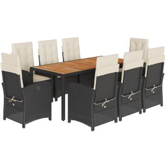 vidaXL Set De Comedor De Jard&iacute;n 9 Pzas Y Cojines Rat&aacute;n Sint&eacute;tico Negro Vidaxl