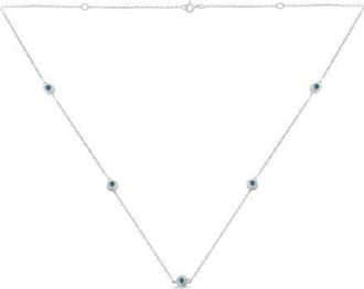 House of Brilliance Silver Treated Blue Color Diamond Station Necklace in White at Nordstrom