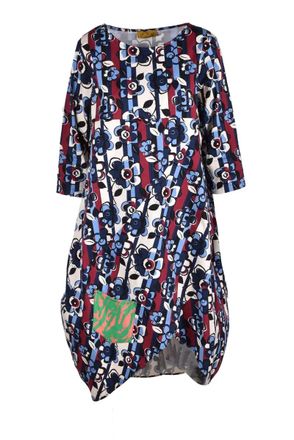 Ebarrito Blue Geometric Cotton-Blend Evening Dress