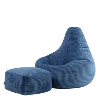 Icon Brand Puf con respaldo alto y reposapi&eacute;s cuadrado, pana azul denim