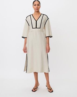 Masai Maneyla Linen-Blend V-Neck Dress in Fog at Nordstrom, Size Xx-Large