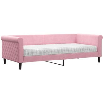 vidaXL Sof&aacute; Cama Con Colch&oacute;n Terciopelo Rosa 90x200 Cm Vidaxl