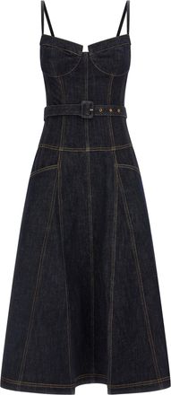 Self Portrait Indigo Denim Flared Midi Abiti Blu-Donna
